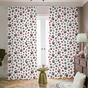 Black Paw And Heart Pattern Print Blackout Pencil Pleat Curtains