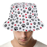 Black Paw And Heart Pattern Print Bucket Hat