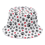 Black Paw And Heart Pattern Print Bucket Hat