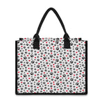 Black Paw And Heart Pattern Print Canvas Tote Bag