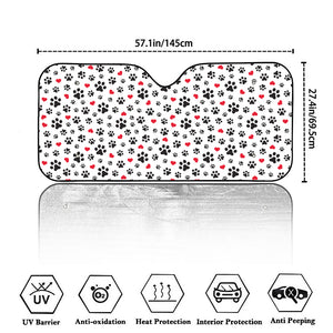 Black Paw And Heart Pattern Print Car Windshield Sun Shade