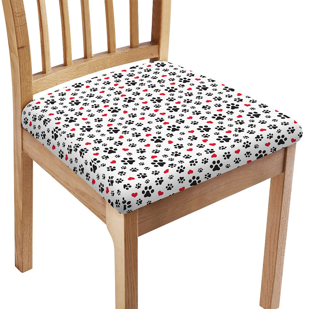Black Paw And Heart Pattern Print Chair Cushion Cover
