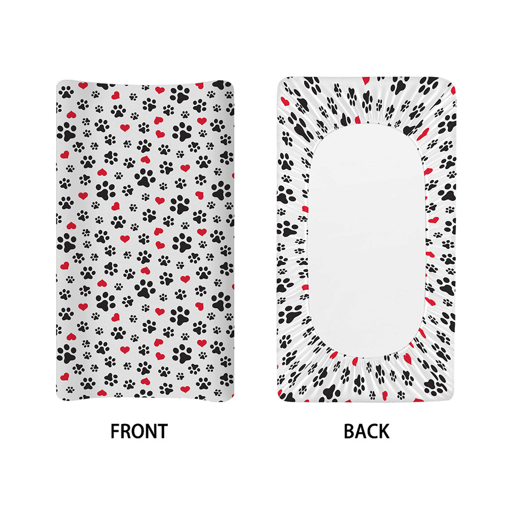 Black Paw And Heart Pattern Print Changing Pad Cover