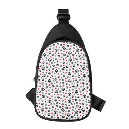 Black Paw And Heart Pattern Print Chest Bag
