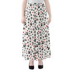 Black Paw And Heart Pattern Print Chiffon Maxi Skirt