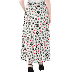 Black Paw And Heart Pattern Print Chiffon Maxi Skirt