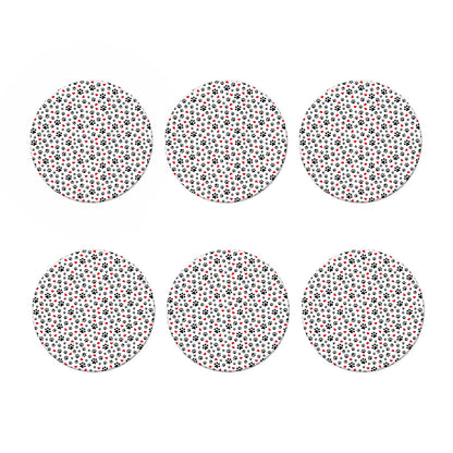 Black Paw And Heart Pattern Print Coaster Set