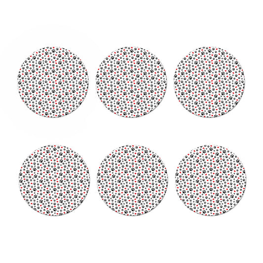 Black Paw And Heart Pattern Print Coaster Set
