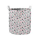 Black Paw And Heart Pattern Print Collapsible Laundry Basket