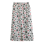 Black Paw And Heart Pattern Print Cotton Front Slit Maxi Skirt