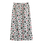 Black Paw And Heart Pattern Print Cotton Front Slit Maxi Skirt