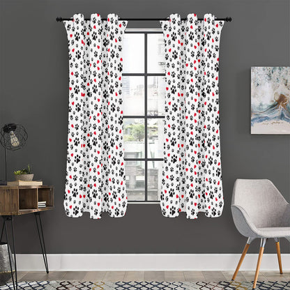 Black Paw And Heart Pattern Print Curtain