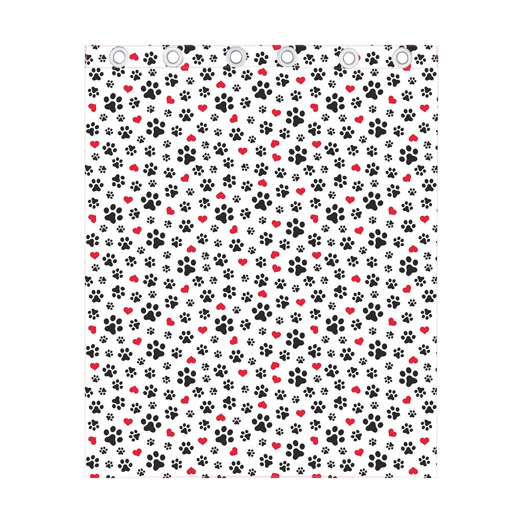 Black Paw And Heart Pattern Print Curtain