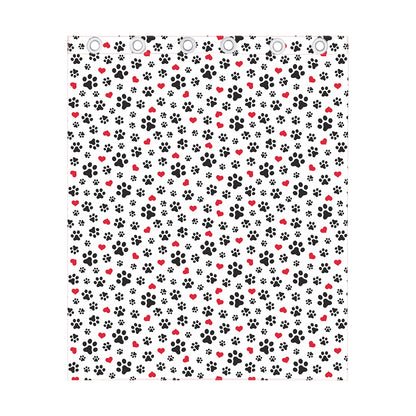 Black Paw And Heart Pattern Print Curtain