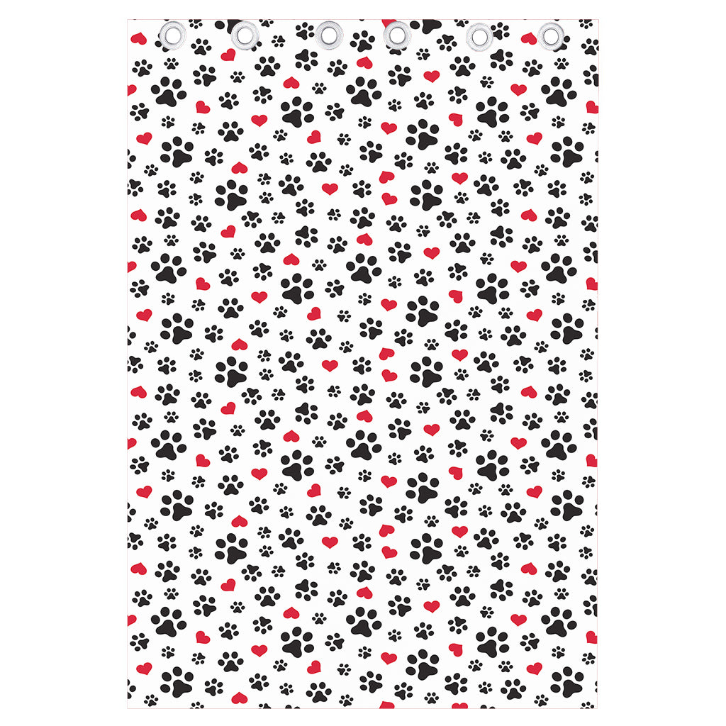 Black Paw And Heart Pattern Print Curtain