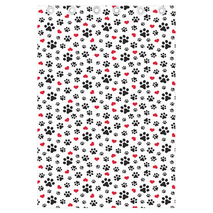 Black Paw And Heart Pattern Print Curtain