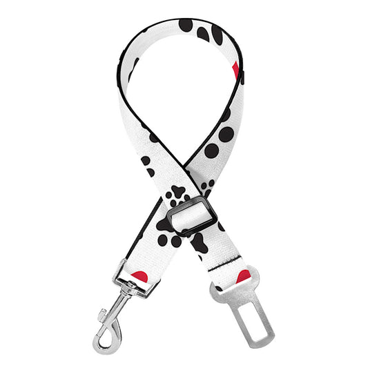 Black Paw And Heart Pattern Print Dog Seat Belt