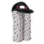 Black Paw And Heart Pattern Print Double Neoprene Wine Tote