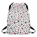 Black Paw And Heart Pattern Print Drawstring Backpack