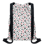 Black Paw And Heart Pattern Print Drawstring Backpack