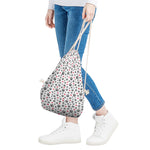 Black Paw And Heart Pattern Print Drawstring Bag