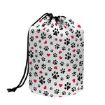 Black Paw And Heart Pattern Print Drawstring Makeup Bag