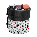 Black Paw And Heart Pattern Print Drawstring Makeup Bag