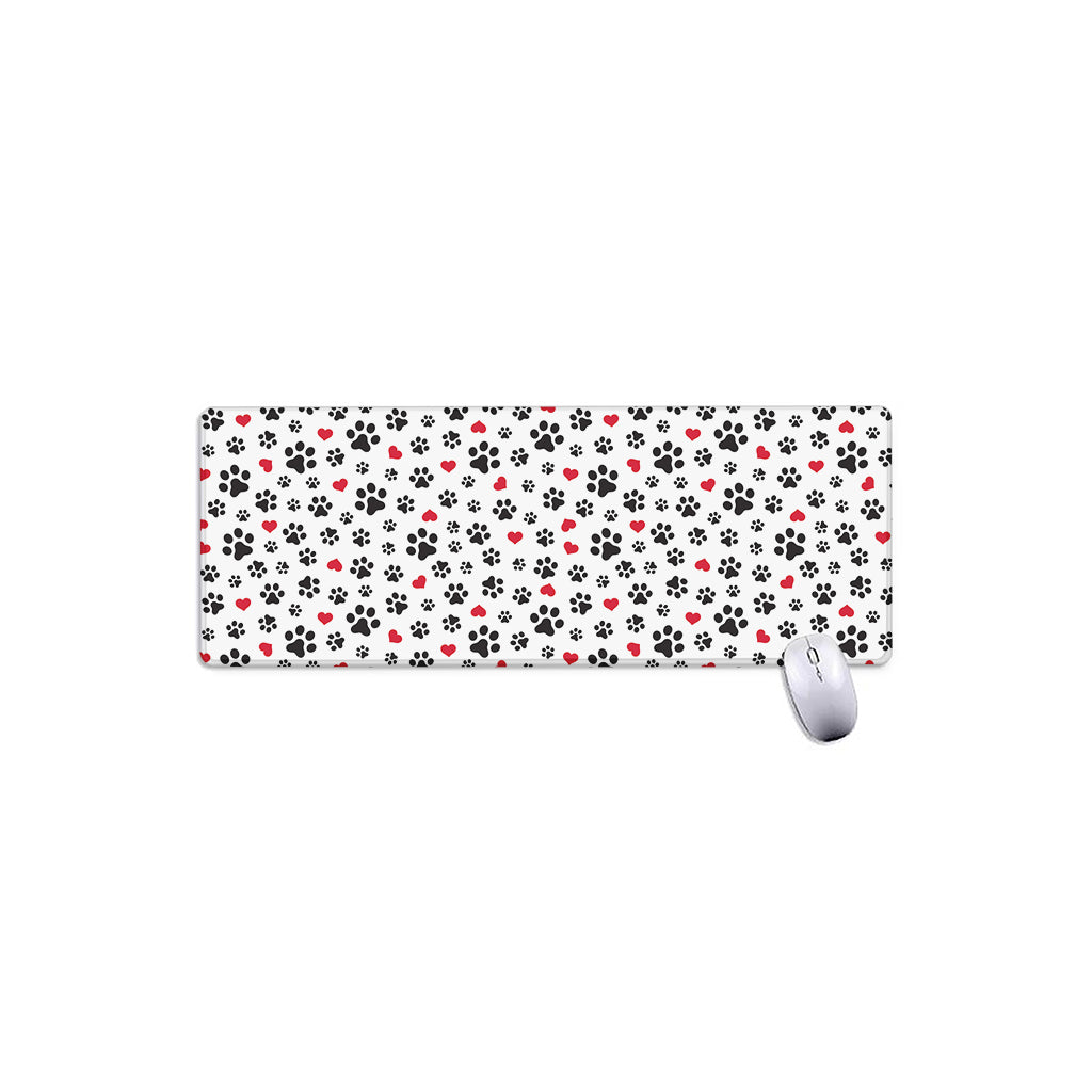Black Paw And Heart Pattern Print Extended Mouse Pad