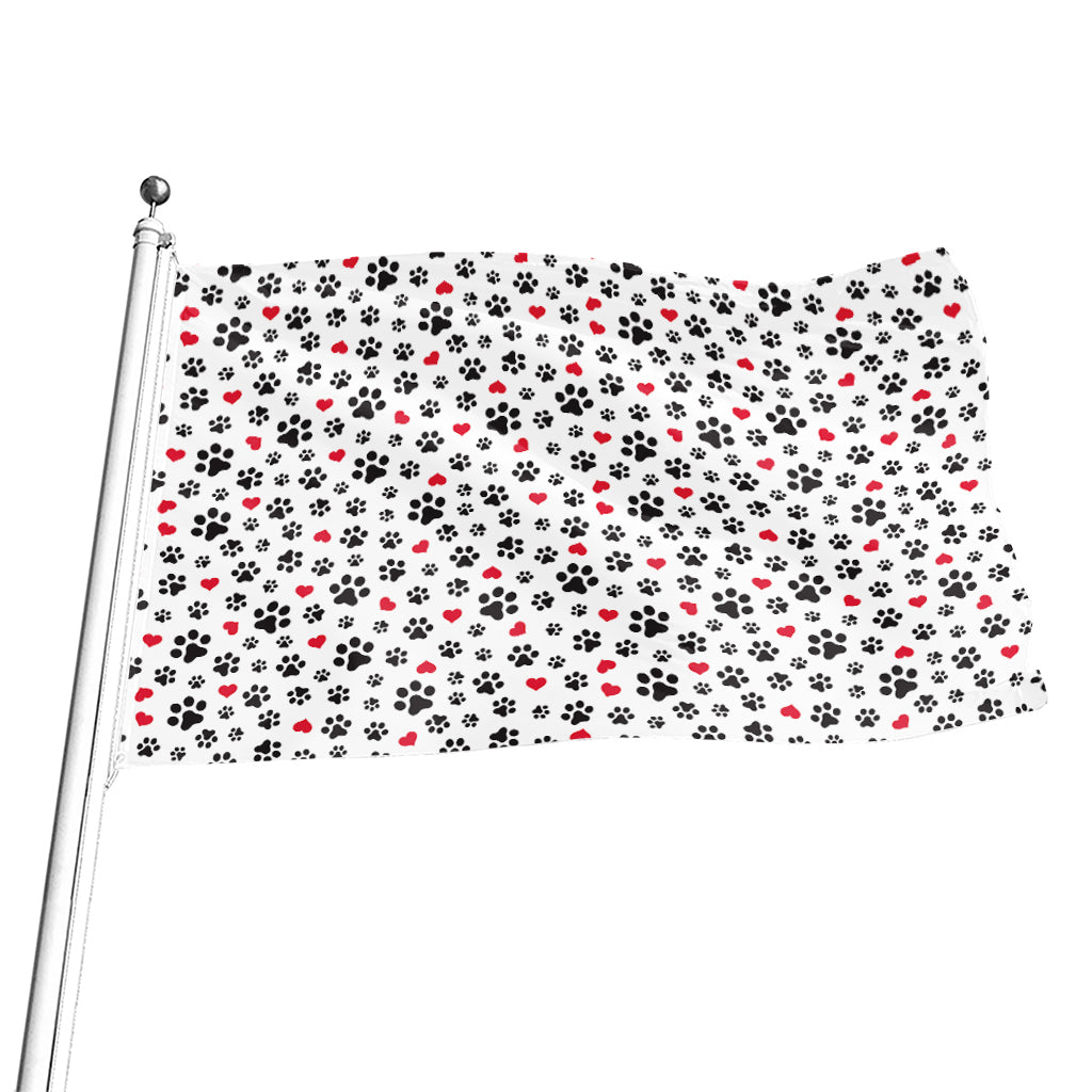 Black Paw And Heart Pattern Print Flag