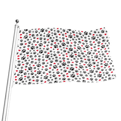 Black Paw And Heart Pattern Print Flag