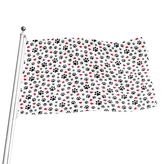 Black Paw And Heart Pattern Print Flag