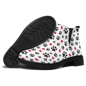 Black Paw And Heart Pattern Print Flat Ankle Boots