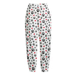 Black Paw And Heart Pattern Print Fleece Lined Knit Pants