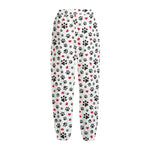 Black Paw And Heart Pattern Print Fleece Lined Knit Pants
