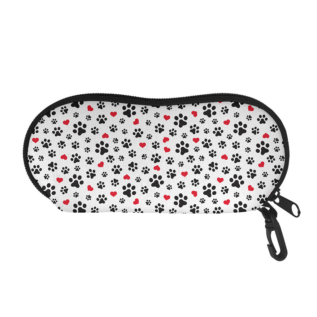 Black Paw And Heart Pattern Print Glasses Case