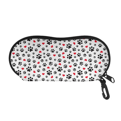 Black Paw And Heart Pattern Print Glasses Case