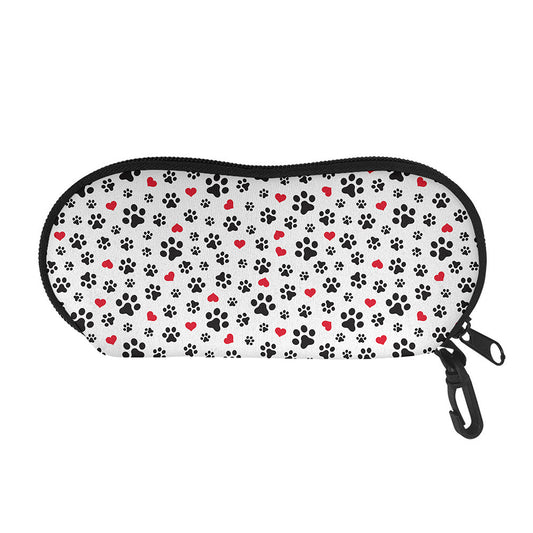 Black Paw And Heart Pattern Print Glasses Case