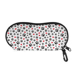 Black Paw And Heart Pattern Print Glasses Case