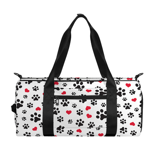 Black Paw And Heart Pattern Print Gym Bag