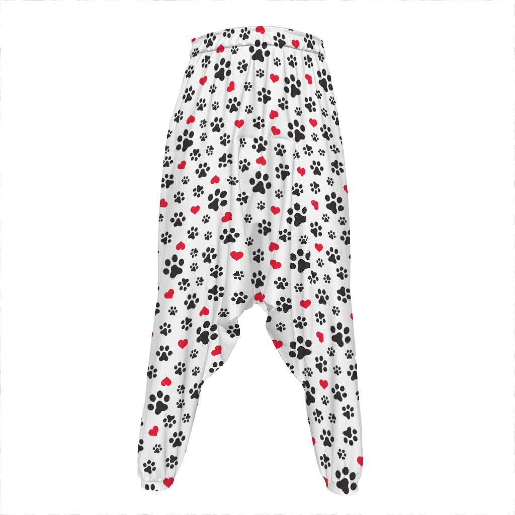 Black Paw And Heart Pattern Print Hammer Pants