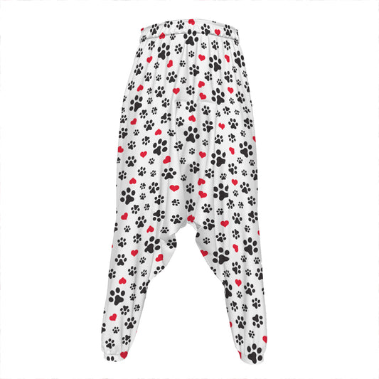 Black Paw And Heart Pattern Print Hammer Pants