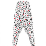 Black Paw And Heart Pattern Print Hammer Pants
