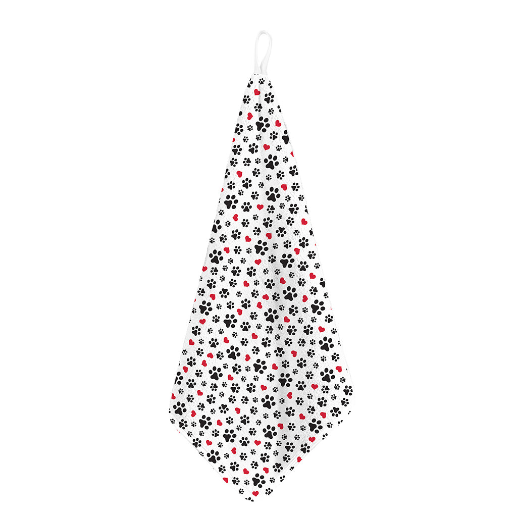 Black Paw And Heart Pattern Print Hand Towel