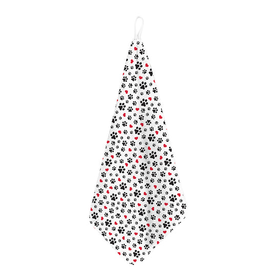 Black Paw And Heart Pattern Print Hand Towel