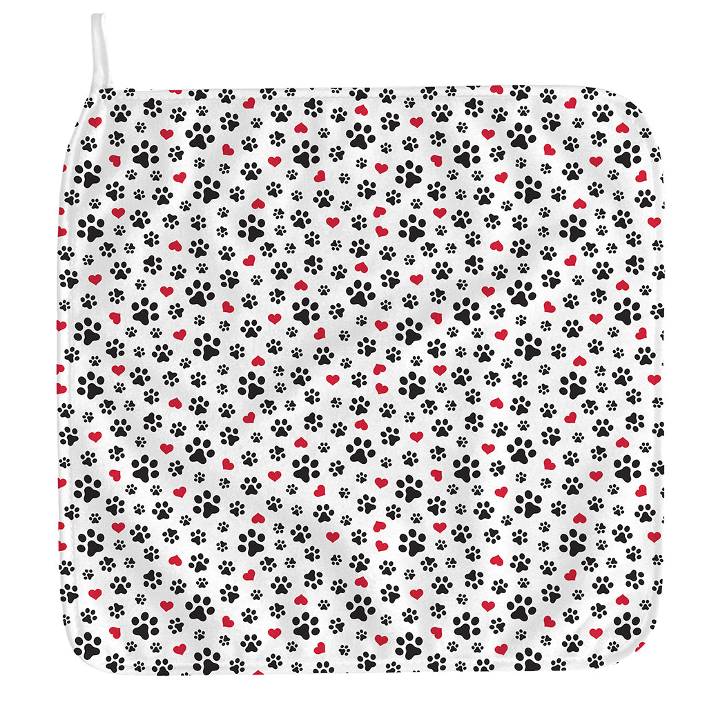 Black Paw And Heart Pattern Print Hand Towel