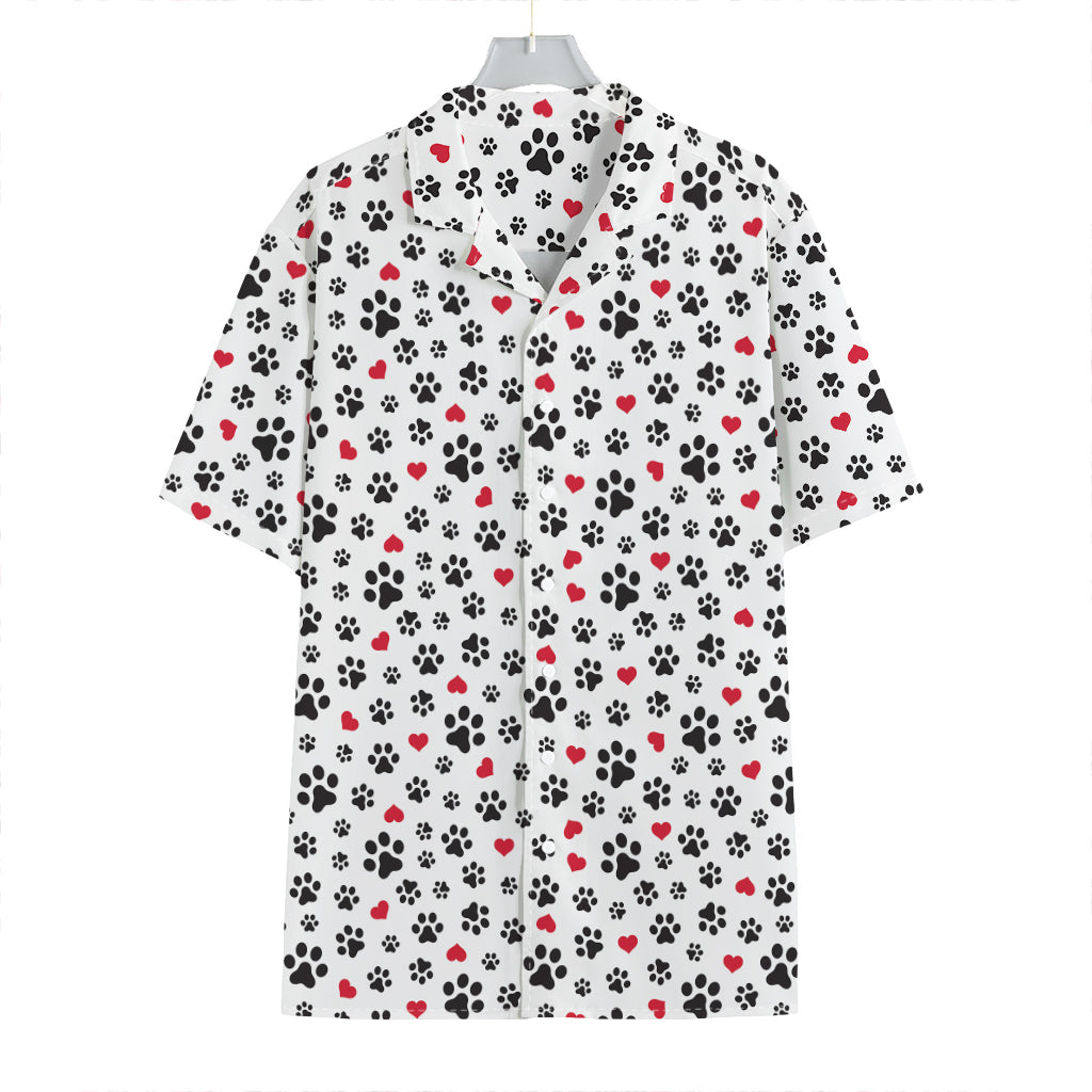 Black Paw And Heart Pattern Print Hawaiian Shirt