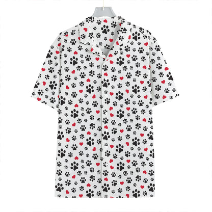 Black Paw And Heart Pattern Print Hawaiian Shirt