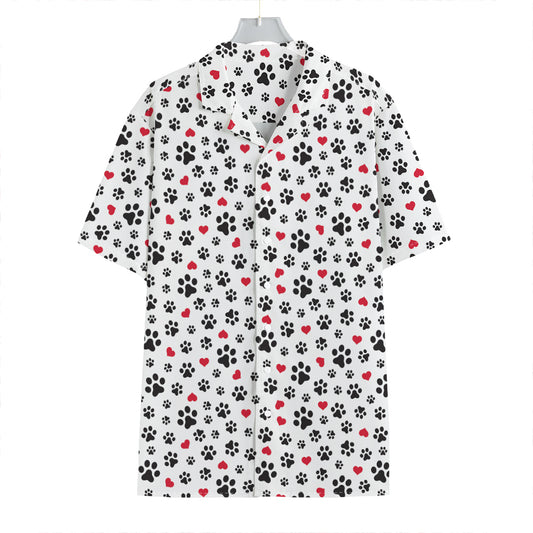 Black Paw And Heart Pattern Print Hawaiian Shirt