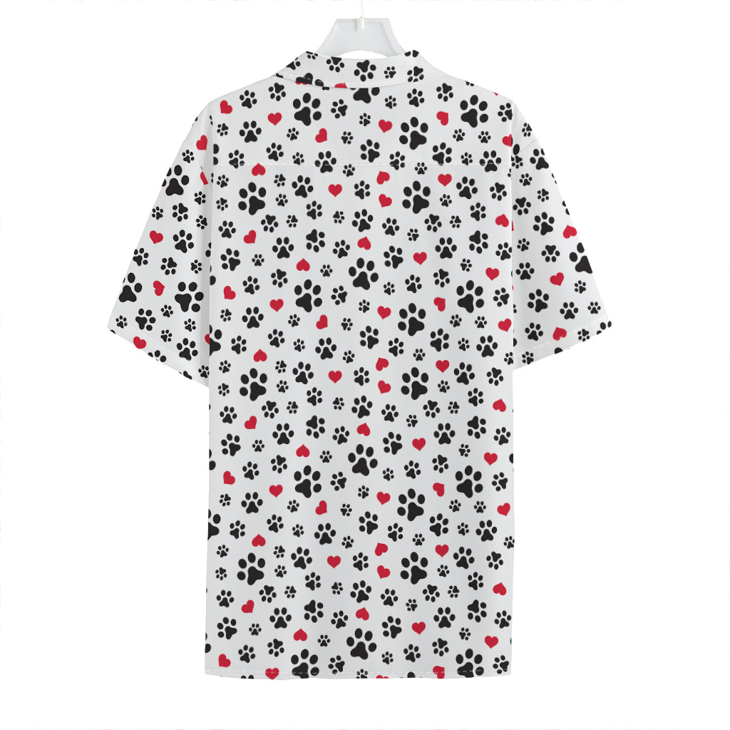 Black Paw And Heart Pattern Print Hawaiian Shirt