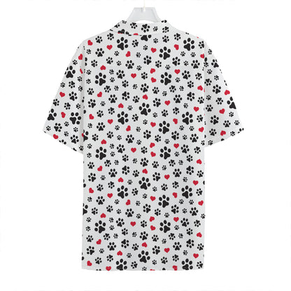 Black Paw And Heart Pattern Print Hawaiian Shirt